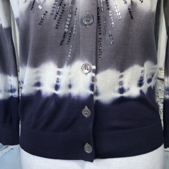 BCBGMAXAZRIA Silk and Cotton Blend Tie Dye Sequin and Beaded Sweater Size Small - Picture 5 of 12